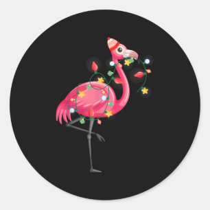 Adesivo Redondo Natal Tropical de Verão do Havaí - Flamingo Engraç