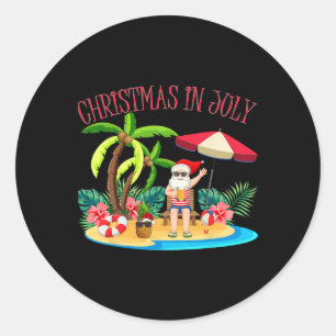 Adesivo Redondo Natal Tropical Havaiano de Verão do Papai Noel em