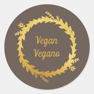 Adesivo Redondo Natal Vegano Bilíngue Marrom Dourado