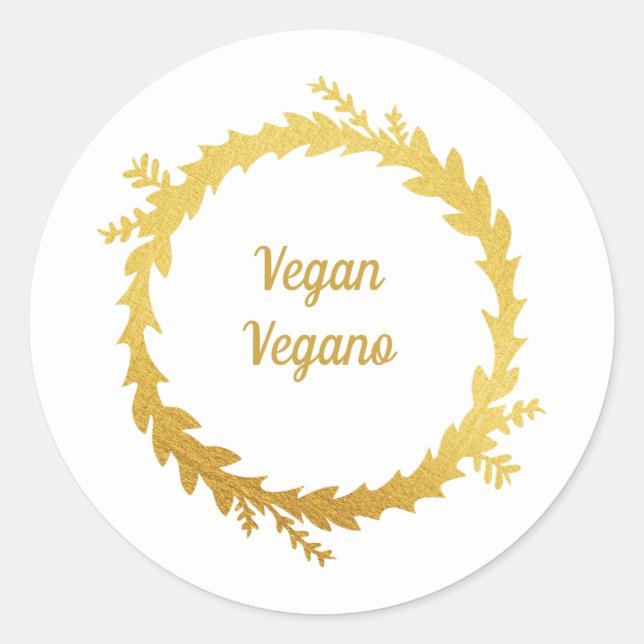 Adesivo Redondo Natal Vegano Branco Dourado Bilíngue (Frente)
