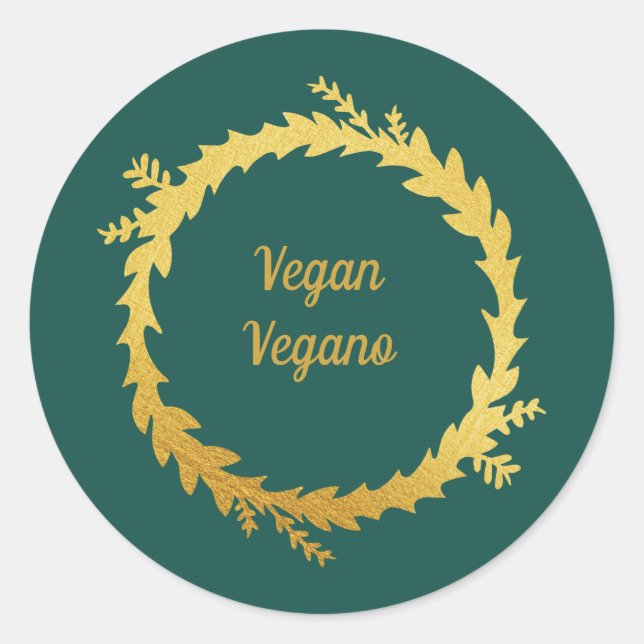 Adesivo Redondo Natal Vegano Verde e Dourado Bilíngue (Frente)
