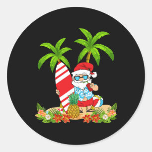 Adesivo Redondo Natal Verão Surfando Natal Em Julho Praia Férias