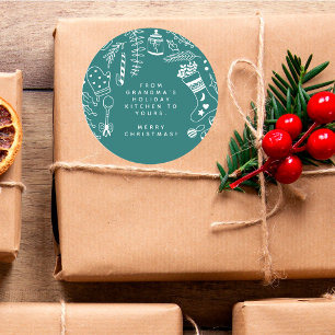 Adesivo Redondo Natal Verde Alegria Festa de Bolos Mão Desenhada