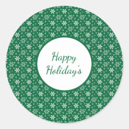 Adesivo Redondo Natal Verde Branco Flocos de Neve Feriados