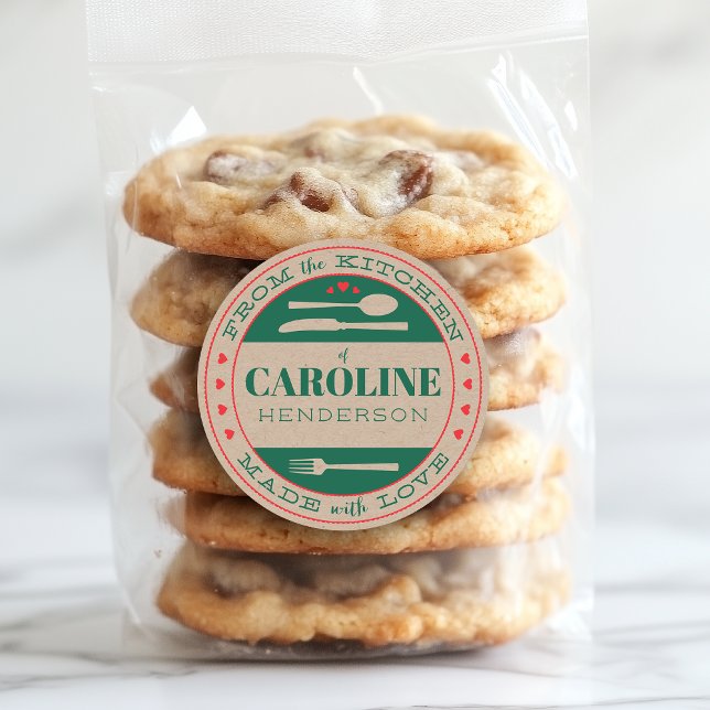 Adesivo Redondo Natal Verde e Vermelho Feito com Amor Presente de  (Criador carregado)