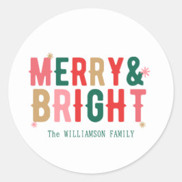 Adesivo Redondo Natal Verde Mínimo - Tipografia Castanho Vermelho 