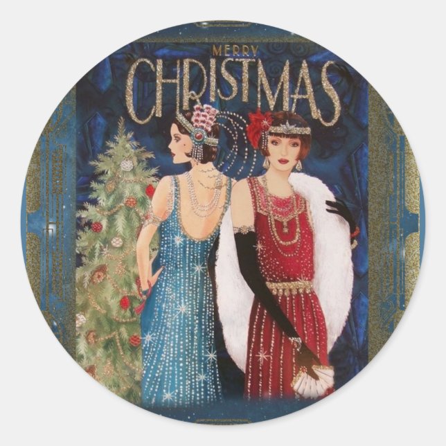 Adesivo Redondo Natal Vintage Art Deco Holiday (Frente)