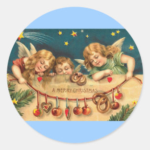 Adesivo Redondo Natal vintage - crianças do anjo