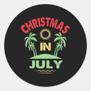 Adesivo Redondo Natal Vintage Em Julho Festa de Verão na Praia par