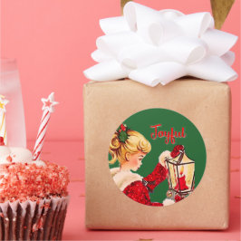 Adesivo Redondo Natal vintage lâmpada de vela vermelha-reluzente