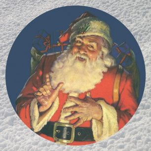 Adesivo Redondo Natal vintage, Papai Noel alegre com brinquedos