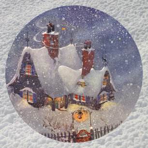 Adesivo Redondo Natal vintage, Pólo Norte da oficina de Papai Noe
