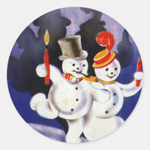Adesivo Redondo Natal vintage que dança bonecos de neve com velas