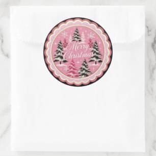 Adesivo Redondo Natal Vintage Retro: Natal Rosa dos Anos 50