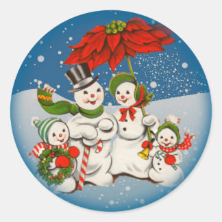 Adesivo Redondo Natal vintage Snowman Family Sticker