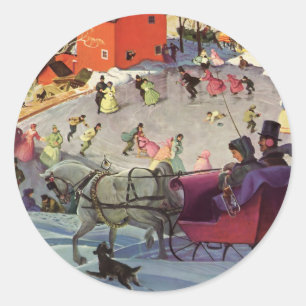 Adesivo Redondo Natal vintage, trenó do amor e romance