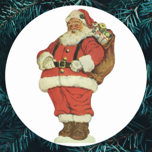 Adesivo Redondo Natal vintage, Victorian Papai Noel com brinquedos