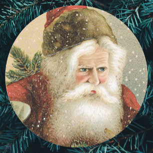 Adesivo Redondo Natal vintage, Victorian Papai Noel com pinho