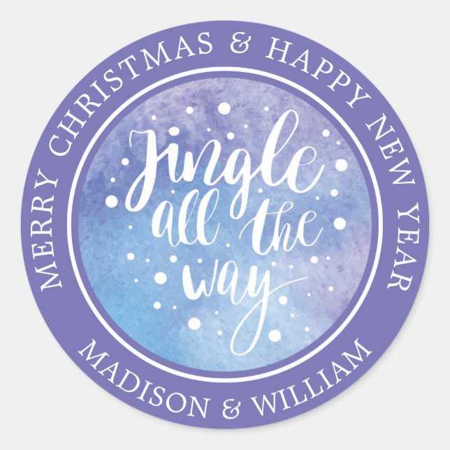 Adesivo Redondo Natal | Watercolor - Jingle All Way Quote (Frente)