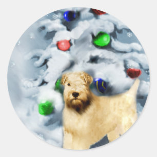 Adesivo Redondo Natal Wheaten brandamente revestido de Terrier