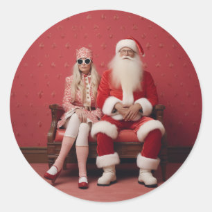 Adesivo Redondo Natal Whimsical Duo: Papais noeis e Sra. Claus