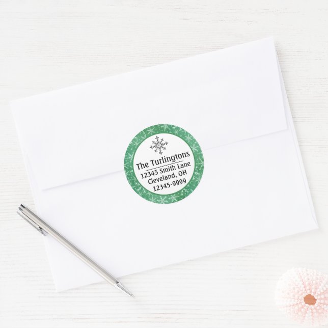 Adesivo Redondo Natal Winter Snowflakes Endereço de Devolução (Envelope)