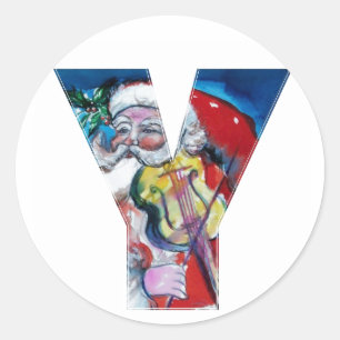 ADESIVO REDONDO NATAL Y CARTA/PAPAIS NOEIS COM MONOGRAMA DE VIOLIN