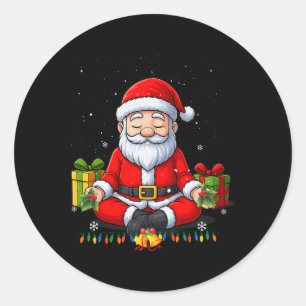 Adesivo Redondo Natal Yoga Pose de Papai Noel Natal Engraçado Aman