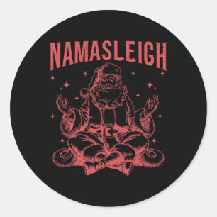 Adesivo Redondo Natal Yoga Vintage Retrô do Papai Noel Namasleigh