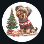 Adesivo Redondo Natal Yorkshire Terrier Dogs<br><div class="desc">Óptica ilustração de Yorkshire Terrier Dogs pronta para o Natal. Perfeito para amantes de animais de estimação e pais de cães durante o feriado.</div>