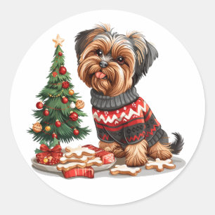 Adesivo Redondo Natal Yorkshire Terrier Dogs