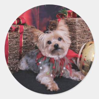 Adesivo Redondo Natal - Yorkshire Terrier - Vinnie