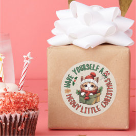 Adesivo Redondo Natalina Meowy Laranja Kawaii Gatinho