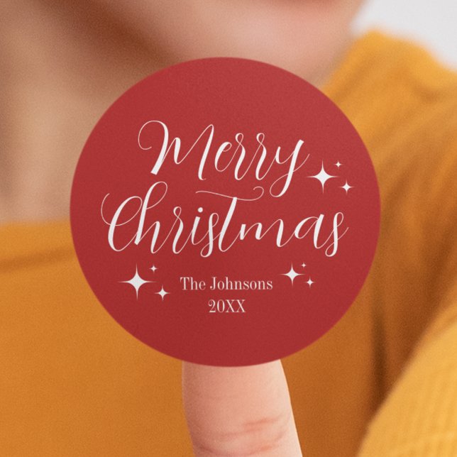 Adesivo Redondo Natalina Vermelha Personalizada Elegante (Red Script Elegant Custom Merry Christmas Classic Round Sticker
)