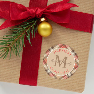 Adesivo Redondo Natimais de Natal Tartan Monograma Família