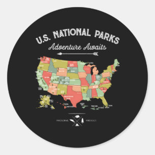 Adesivo Redondo National Parks Map 59 Us Camg Hiking