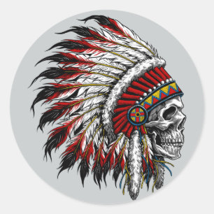 Adesivo Redondo Native American Skull Sticker