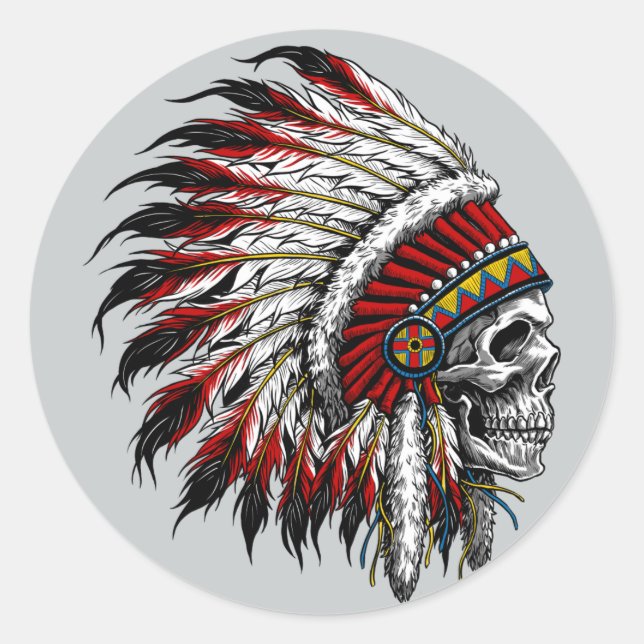 Adesivo Redondo Native American Skull Sticker (Frente)