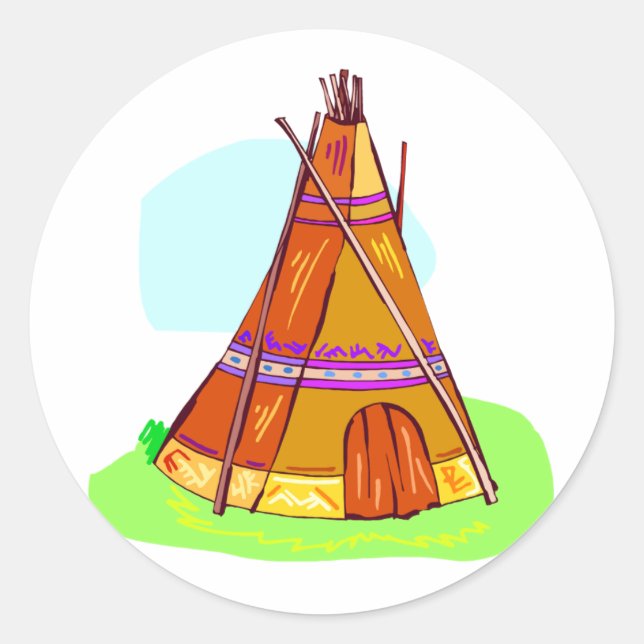 Adesivo Redondo Native American Teepee (Frente)