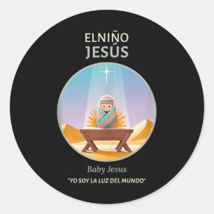 Adesivo Redondo Natividade Baby Jesus - Luz Do Mundo _ El Niño
