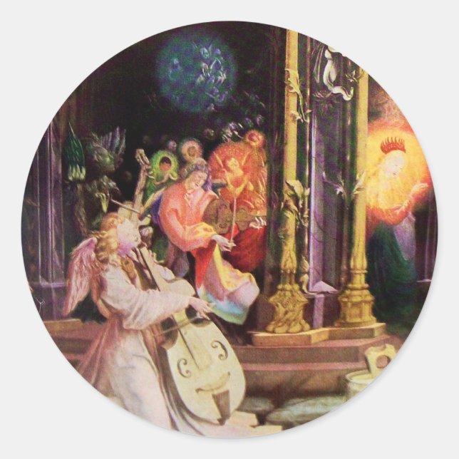 ADESIVO REDONDO NATIVIDADE COM ÂNGULOS MUSICAIS - MÁGICA DO NATAL (Frente)