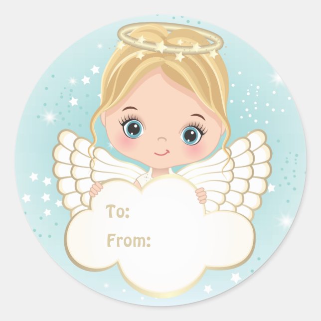 Adesivo Redondo Natividade Cute Angel Segurando Cloud Sticker (Frente)