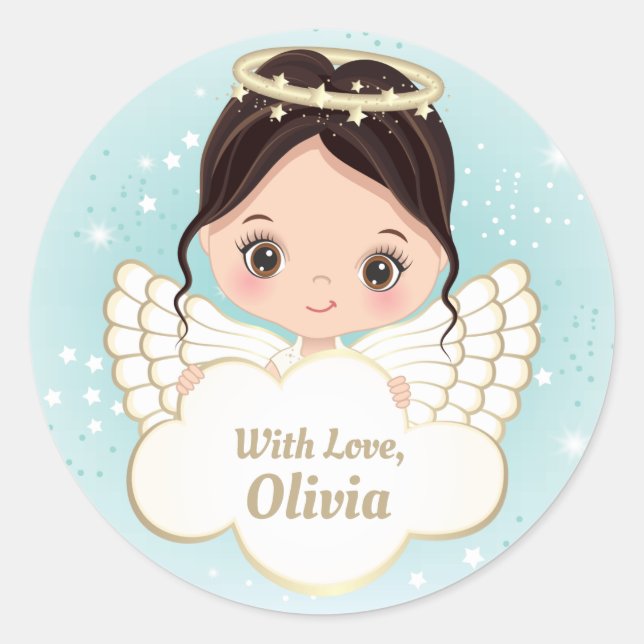 Adesivo Redondo Natividade Cute Angel Segurando Cloud Sticker (Frente)