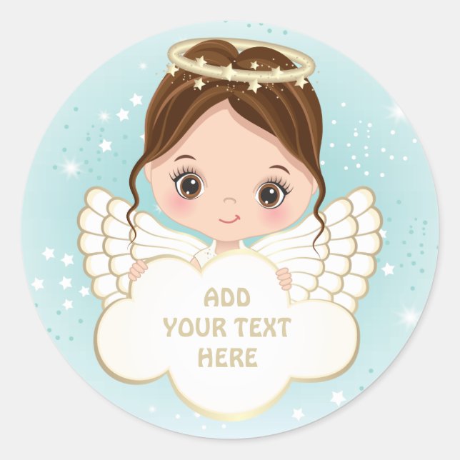 Adesivo Redondo Natividade Cute Angel Segurando Cloud Sticker (Frente)