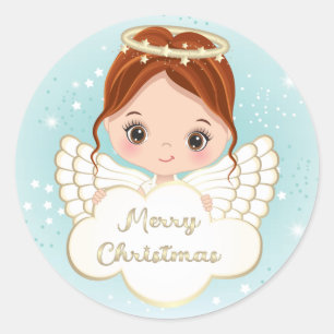 Adesivo Redondo Natividade Cute Angel Segurando Cloud Sticker