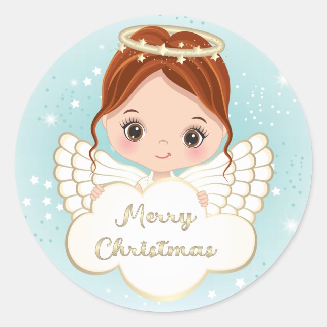 Adesivo Redondo Natividade Cute Angel Segurando Cloud Sticker (Frente)
