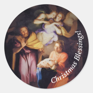 Adesivo Redondo Natividade de Natal Vintage Personalizável