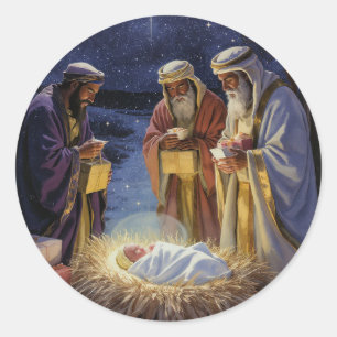 Adesivo Redondo Natividade Tradicional dos Três Reis Magos