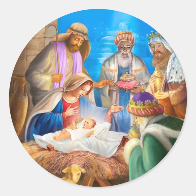 Adesivo Redondo Nativity of Jesus x-mas image for christmas cards (Frente)