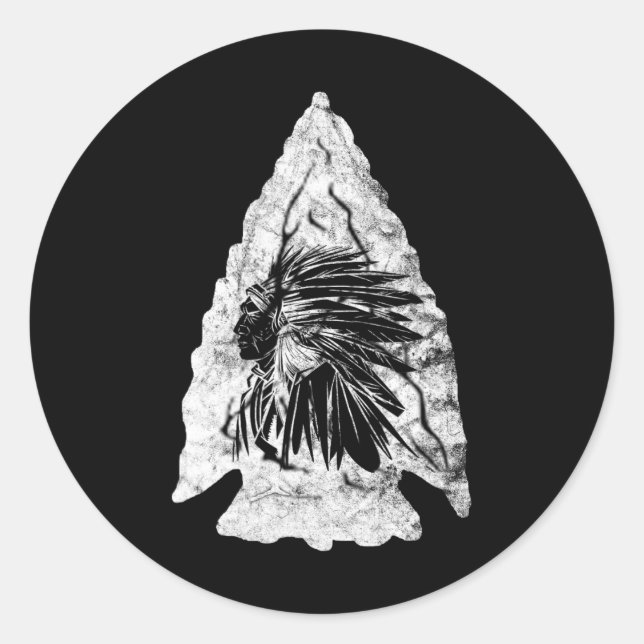 Adesivo Redondo Nativo de caça ao relíquia-chefe indiana Caçador d (Frente)